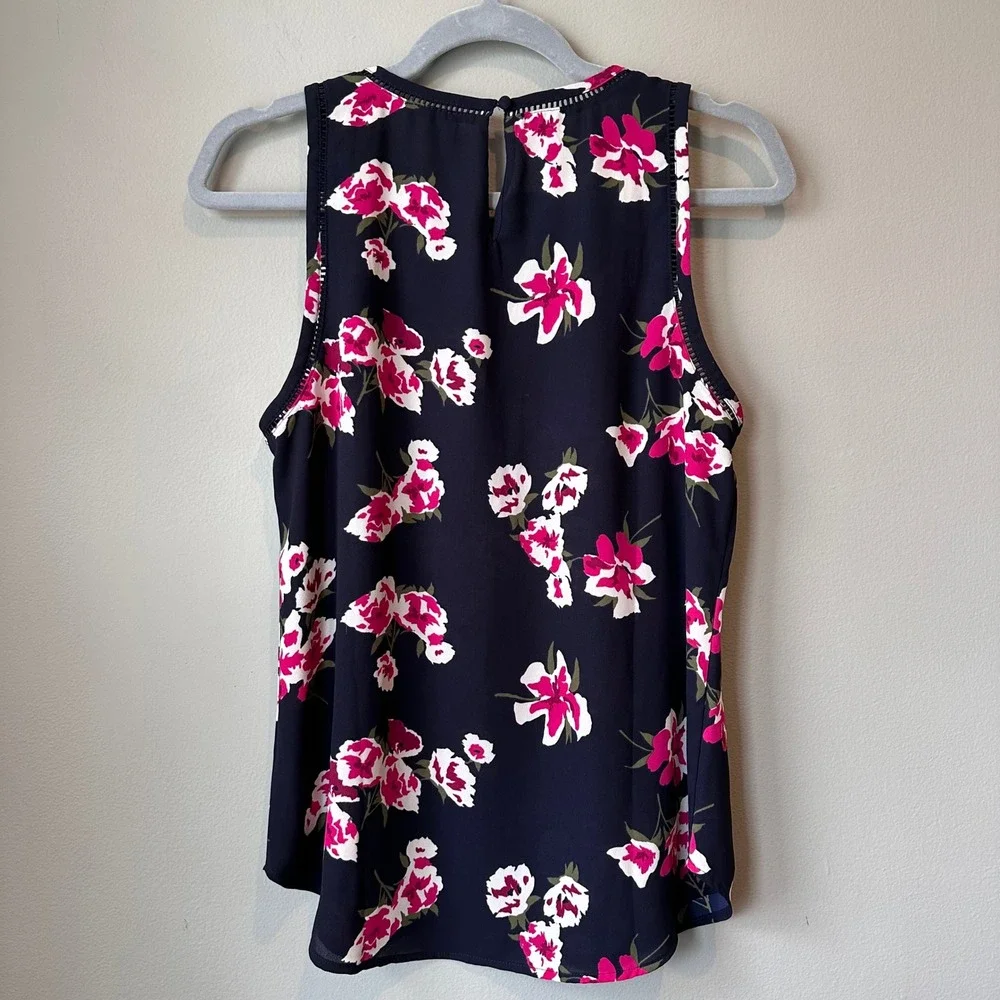 J. Crew Factory‎ Tank Top Women Size 4 Floral  Navy Pink Sleeveless Career